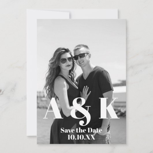 Aangepaste foto en groot monogram Sla de datum op Kaart (Voorkant)