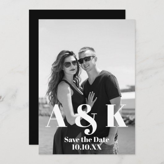 Aangepaste foto en groot monogram Sla de datum op Kaart (Voorkant / Achterkant)