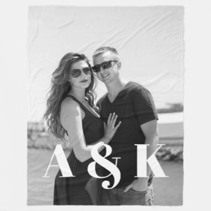 Aangepaste foto en grote monogram-initiaal letters fleece deken
