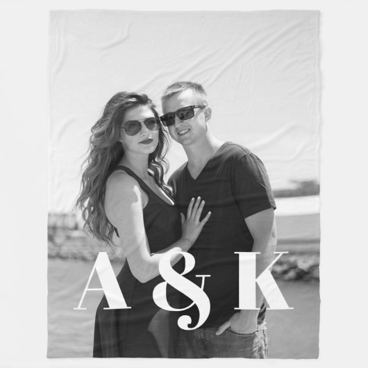 Aangepaste foto en grote monogram Initialen Fleece Deken (Voorkant)