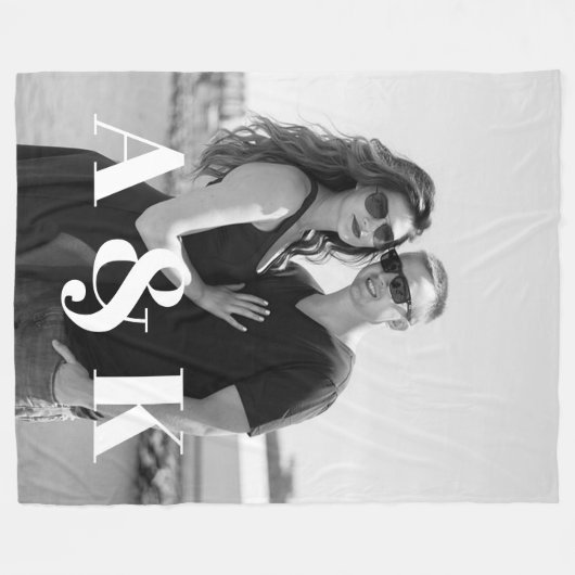 Aangepaste foto en grote monogram Initialen Fleece Deken (Voorkant (Horizontaal))