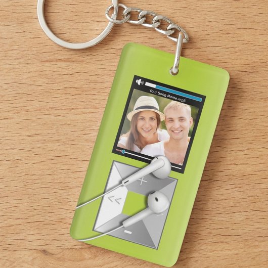 Aangepaste foto- en liednaam-mp3-speler sleutelhanger