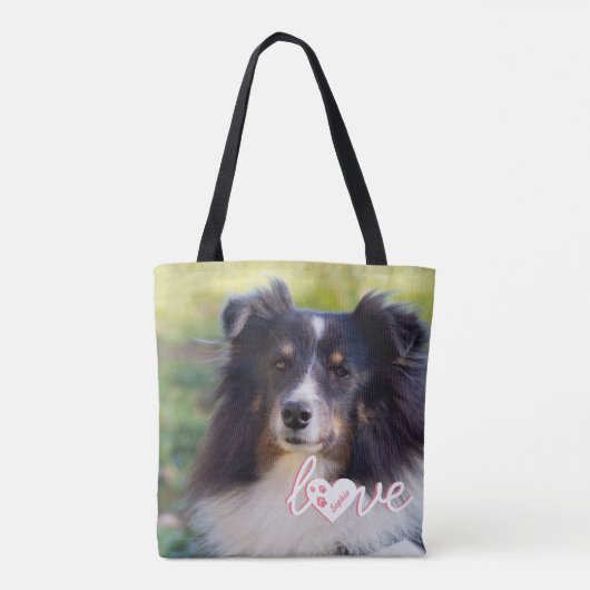 Aangepaste foto- en liefdestekst met petten en nam tote bag (Achterkant)