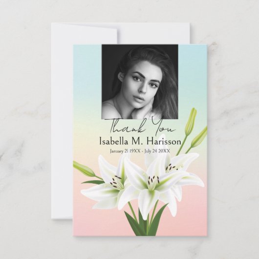 Aangepaste foto en Lilies begrafenis Bedankkaart (Voorkant)