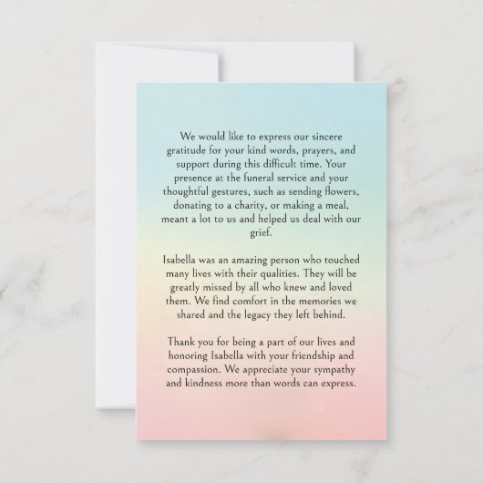 Aangepaste foto en Lilies begrafenis Bedankkaart (Achterkant)