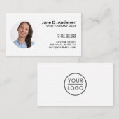 Aangepaste foto en logo witte professionele elegan visitekaartje (Voorkant / Achterkant)