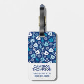 Aangepaste foto- en monogram-Cartoon voor zeilbote Bagagelabel (Achterkant verticaal)