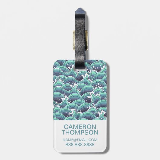 Aangepaste foto- en monogram decoratieve Zee golf Bagagelabel (Achterkant verticaal)