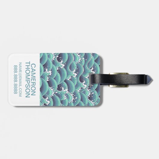 Aangepaste foto- en monogram decoratieve Zee golf Bagagelabel (Achterkant horizontaal)