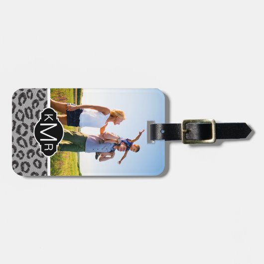 Aangepaste foto- en monogram kant met luipspatroon bagagelabel (Voorkant horizontaal)