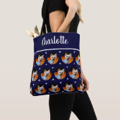 Aangepaste foto en monogram naam Navy Blue Tote Bag (Dichtbij)