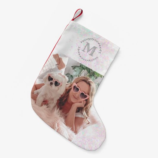 Aangepaste foto- en monogram-reeks voor Pet Dog Tr Kleine Kerstsok (Voorkant (Hangend))