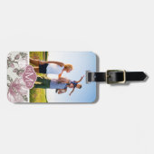 Aangepaste foto en monogram roze hibiscusbloemen bagagelabel (Voorkant horizontaal)
