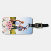 Aangepaste foto- en monogram-rozen met blauwe poka bagagelabel (Voorkant horizontaal)