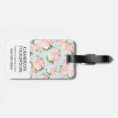 Aangepaste foto- en monogram-rozen met blauwe poka bagagelabel (Achterkant horizontaal)