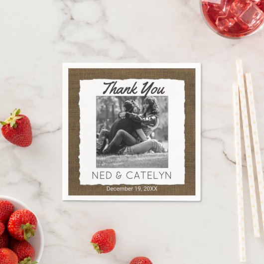 Aangepaste foto en monogram | Rustieke Burlap Wedd Servetten (Insitu)