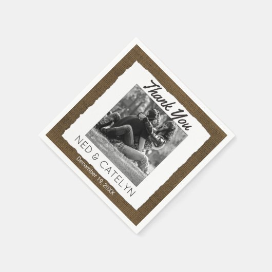 Aangepaste foto en monogram | Rustieke Burlap Wedd Servetten (Hoek)