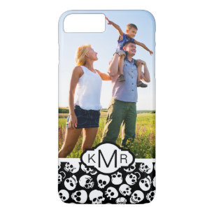 Aangepaste foto- en monogram-Skulls in zwart Patro iPhone 8/7 Plus Hoesje