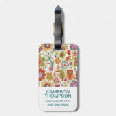 Aangepaste foto en monogramkleur bloem en uil bagagelabel (Achterkant verticaal)