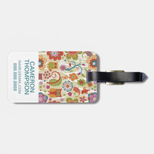 Aangepaste foto en monogramkleur bloem en uil bagagelabel (Achterkant horizontaal)