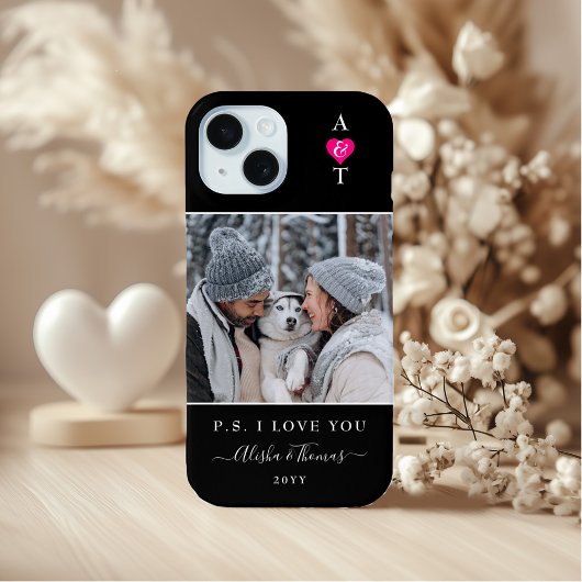 Aangepaste foto- en monogramtrouw/verlovings- iPhone 15 case