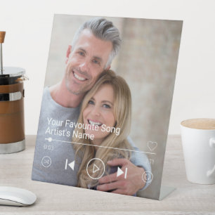Aangepaste foto- en muziek-afspeellijst reclamebord met voetstuk