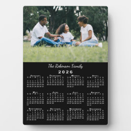 Aangepaste foto en naam 2026 kalender zwart bureau fotoplaat