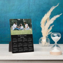 Aangepaste foto en naam 2026 kalender zwart bureau fotoplaat