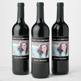 Aangepaste foto en naam 21e Gelukkige Verjaardagsf Wijn Etiket