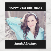 Aangepaste foto en naam 21e Gelukkige Verjaardagsf Wijn Etiket (Enkel label)