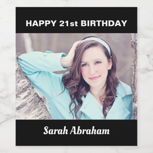 Aangepaste foto en naam 21e Gelukkige Verjaardagsf Wijn Etiket (Enkel label)