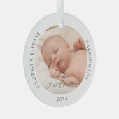 Aangepaste foto en naam Baby's eerste Kerstmis Glas Ornament (Voorkant Rechts)