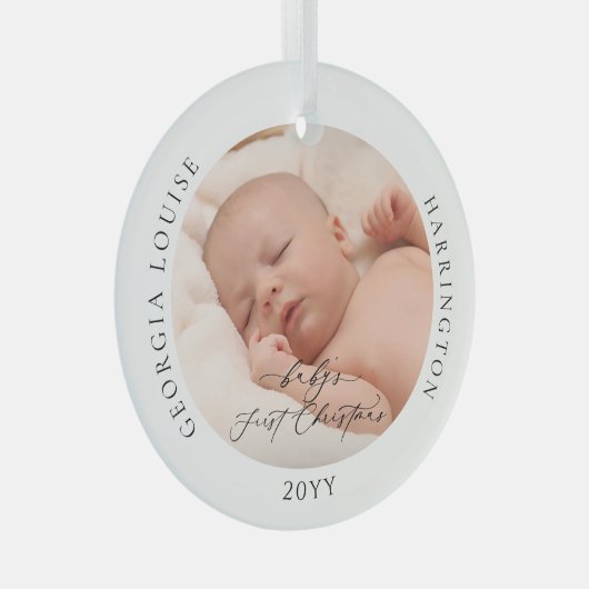 Aangepaste foto en naam Baby's eerste Kerstmis Glas Ornament (Voorkant Rechts)