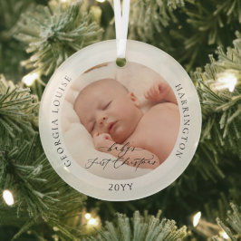 Aangepaste foto en naam Baby's eerste Kerstmis Glas Ornament