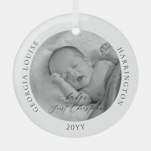 Aangepaste foto en naam Baby's eerste Kerstmis Glas Ornament (Voorkant)
