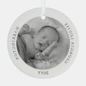 Aangepaste foto en naam Baby's eerste Kerstmis Glas Ornament (Achterkant)