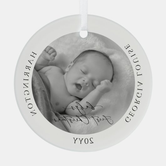 Aangepaste foto en naam Baby's eerste Kerstmis Glas Ornament (Achterkant)