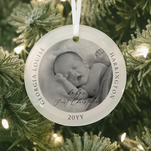 Aangepaste foto en naam Baby's eerste Kerstmis Glas Ornament (Insitu)