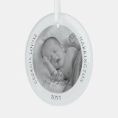 Aangepaste foto en naam Baby's eerste Kerstmis Glas Ornament (Voorkant links)