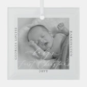Aangepaste foto en naam Baby's eerste Kerstmis Glas Ornament (Voorkant)