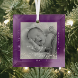 Aangepaste foto en naam Baby's eerste Kerstmis Glas Ornament