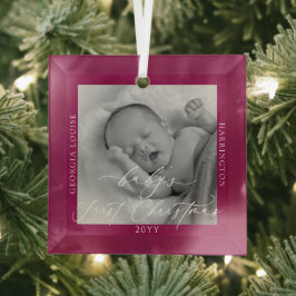 Aangepaste foto en naam Baby's First Christmas Pin Glas Ornament