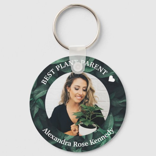 Aangepaste foto en naam Beste plant ouder Groene b Sleutelhanger (Voorkant)