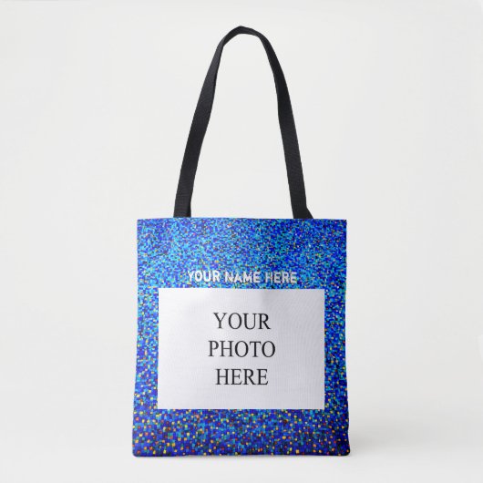 Aangepaste foto en naam | Blauw en goud Tote Bag (Voorkant)