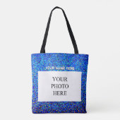 Aangepaste foto en naam | Blauw en goud Tote Bag (Achterkant)