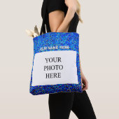 Aangepaste foto en naam | Blauw en goud Tote Bag (Dichtbij)