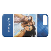 Aangepaste foto en naam donkerblauwe hi-tech achte Case-Mate iPhone case (Achterkant (Horizontaal))