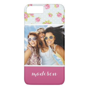 Aangepaste foto en naam Elegant roze rozen 4 Case-Mate iPhone Case