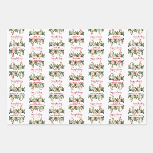 Aangepaste foto en naam Festive Greenery en koekje Inpakpapier Vel (Voorkant 2)