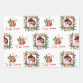 Aangepaste foto en naam Festive Greenery en koekje Inpakpapier Vel (Voorkant)